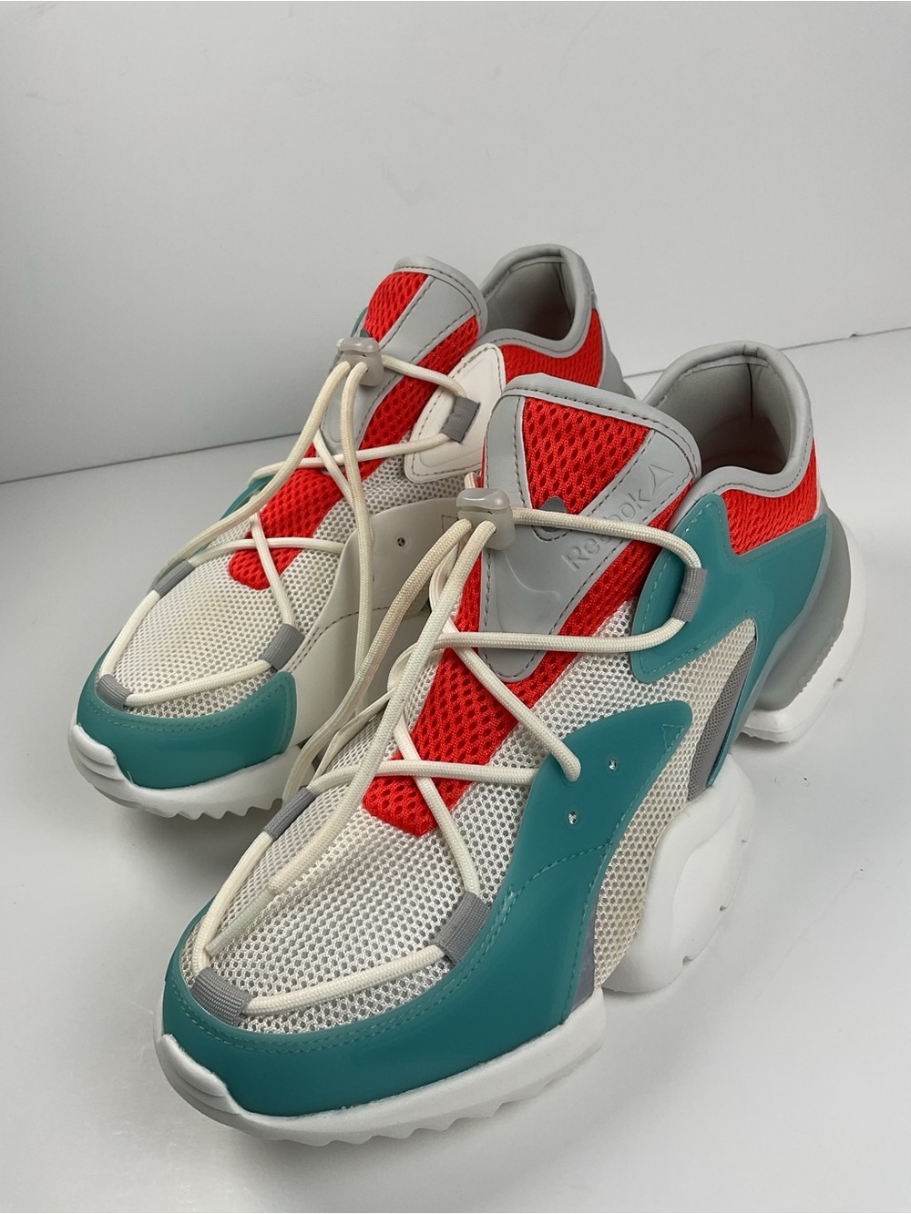 Reebok DMX Series 1000 Chunky Sneakers White Aqua Coral Size 9
